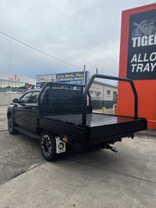 Toyota Hilux Dual Cab with Tradie Tray Powdercoated Black ft. Ladder Rack and Underbody Toolbox #48