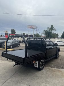 Toyota Hilux Dual Cab with Tradie Tray Powdercoated Black ft. Ladder Rack and Underbody Toolbox #46