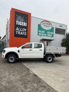 Dual Cab Ford Ranger with a Double High Sideboard Tiger Heavy Duty Tough Alloy Tray with Tipper and Swing Barn Tailgate #16