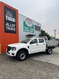 Dual Cab Ford Ranger with a Double High Sideboard Tiger Heavy Duty Tough Alloy Tray with Tipper and Swing Barn Tailgate #17