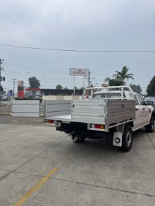 Dual Cab Ford Ranger with a Double High Sideboard Tiger Heavy Duty Tough Alloy Tray with Tipper and Swing Barn Tailgate #23