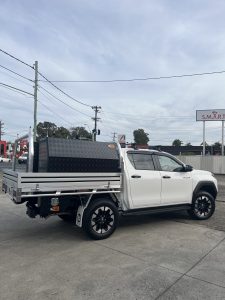 Toyota Hilux Dual Cab with Tiger Heavy Duty Tough Alloy Series. ft Trundle Drawer and Powdercoated black toolboxes and underbodies #61