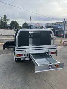 Toyota Hilux Dual Cab with Tiger Heavy Duty Tough Alloy Series. ft Trundle Drawer and Powdercoated black toolboxes and underbodies #66