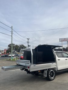 Toyota Hilux Dual Cab with Tiger Heavy Duty Tough Alloy Series. ft Trundle Drawer and Powdercoated black toolboxes and underbodies #68