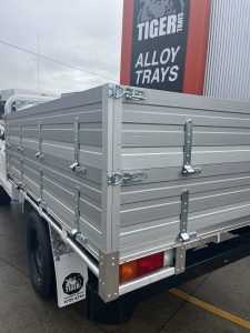 Single Cab Hilux with Tiger Tough Heavy Duty Series Alloy Tray with 660mm Sideboards and 90 degree headboard  #85