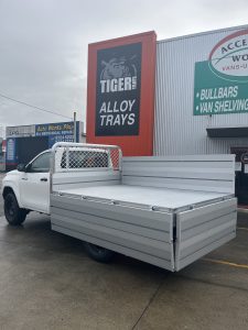 Single Cab Hilux with Tiger Tough Heavy Duty Series Alloy Tray Double High Sideboards #86