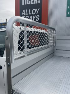 Single Cab Hilux with Tiger Tough Heavy Duty Series Alloy Tray with 660mm Sideboards and 90 degree headboard  #83
