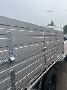 Single Cab Hilux with Tiger Tough Heavy Duty Series Alloy Tray with 660mm Sideboards and 90 degree headboard  #84